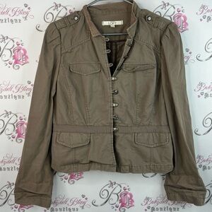 LOFT Ann Taylor blazer military style button up silver Utility Jacket in Brown